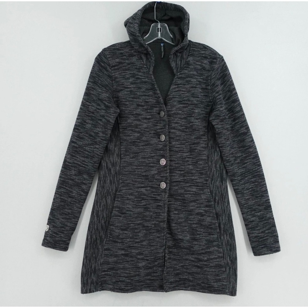 KUHL Island Hooded Button Front Cardigan Jacket Women XL Gray‎ Knit Gorpcore